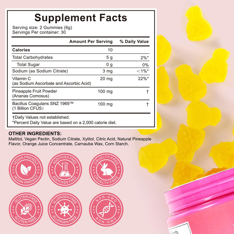 Women Probiotic Gummies, Vaginal Probiotics for Women, Feminine Balance Gummies, ph Balance for Women, Improve Odor, Promotion of Women's Health, Boost immunity,Vegan,Natural Pineapple Flavor,60 Count