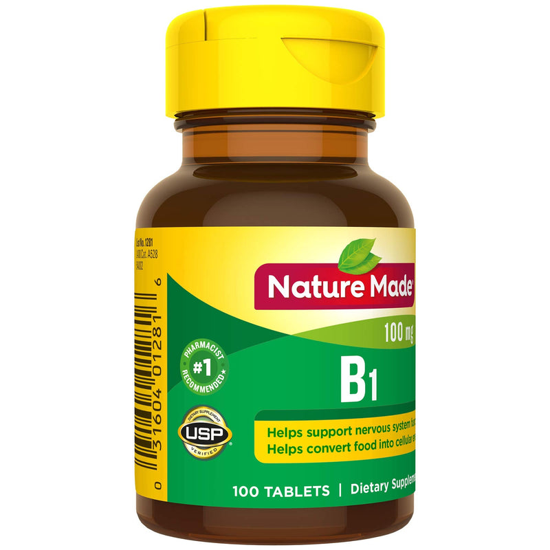 [Australia] - Nature Made Vitamin B1 100 mg, Dietary Supplement for Energy Metabolism Support, 100 Tablets, 100 Day Supply No Artificial Flavors 100 Count (Pack of 1) 