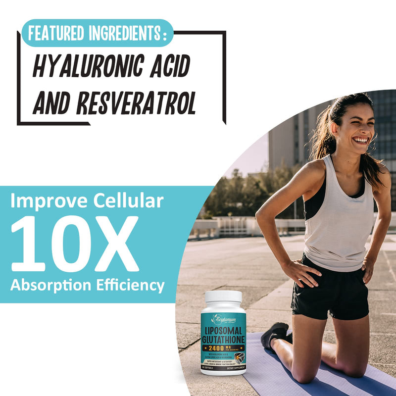 [Australia] - 2400 MG Liposomal Glutathione Softgels, Max Absorption, Active Form L-Glutathione Reduced (GSH), with Hyaluronic Acid, Resveratrol, Master Antioxidants for Detox, Brain, Immune System, 120 Softgels 60 Count (Pack of 2) 