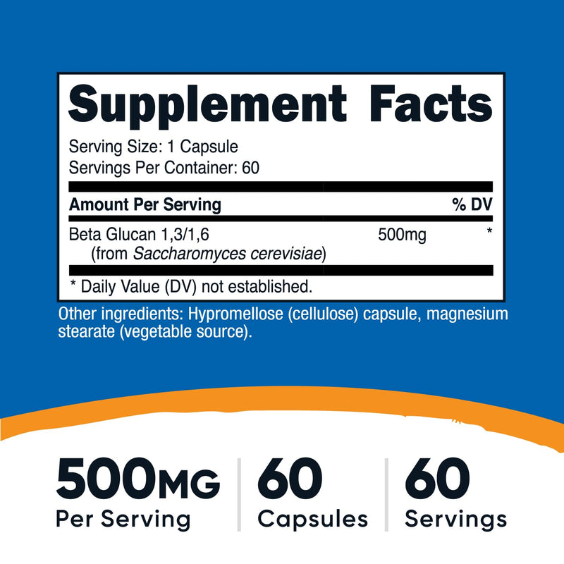 Beta Glucan 1,3/1,6, 500 mg, 60 Capsules, Nutricost