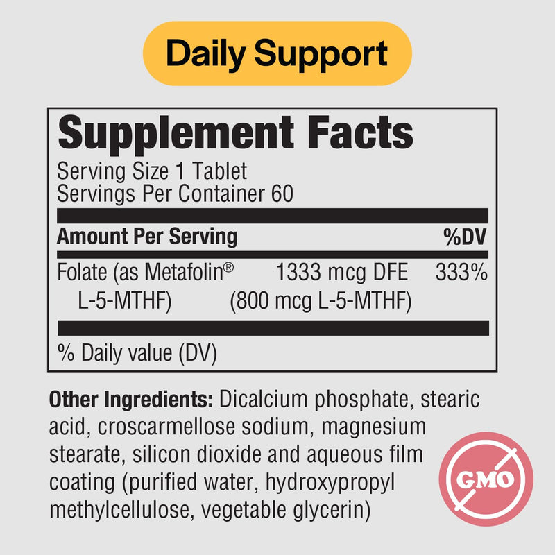 PureFormulas Methylfolate 800 mcg – Active B9 (5-MTHF) for Cardiovascular, Nerve & Mood Health, Non-GMO Vegetarian Tablets, 60 Count (Pack of 2) 60 Count (Pack of 2)