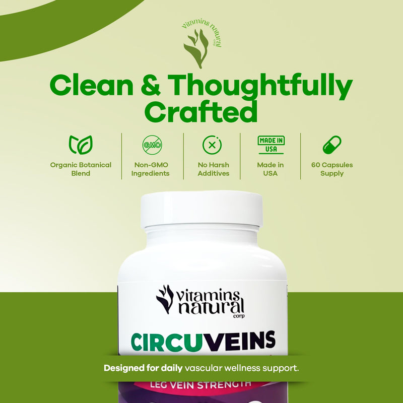 CircuVeins Leg and Vein Support Supplement 60 Caps. | With Horse Chestnut, Gotu Kola, Butcher's Broom and Grape Seed for Healthy Circulation and Leg Comfort