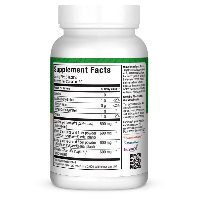 Super Greens Capsules – Green Vitality Tablets with Spirulina, Wheat Grass, Barley Grass & Chlorella – Natural Green Vitamins & Superfood Supplement for Energy, Detox & Immune Support – 180 Tablets