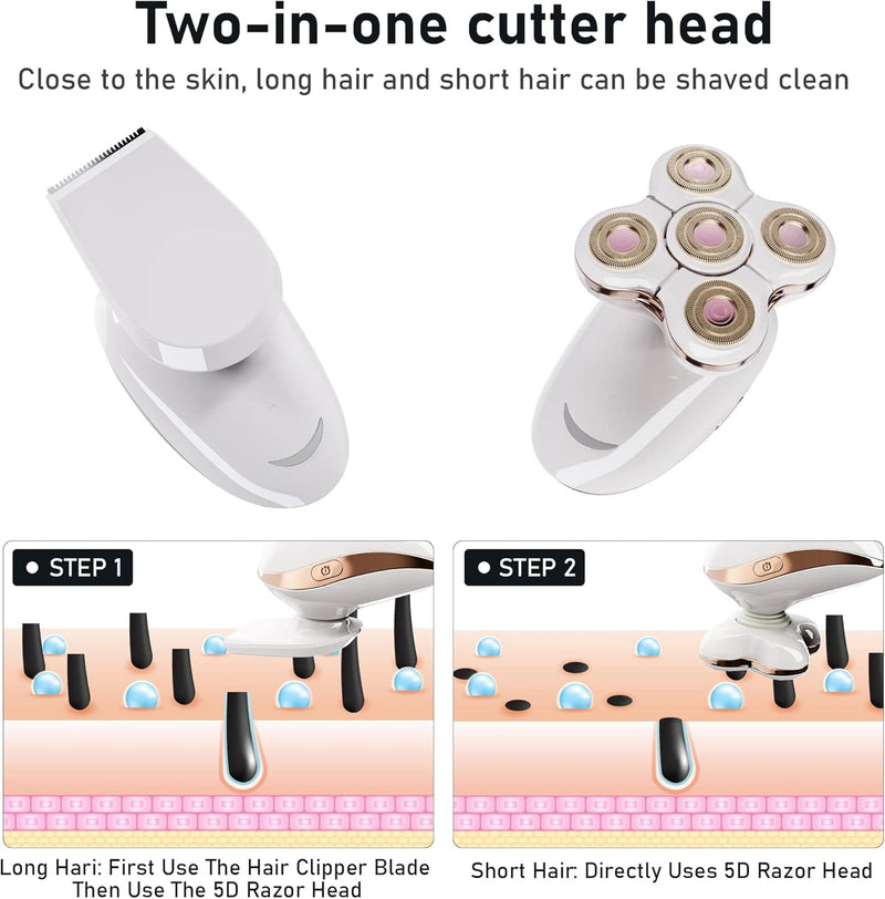[Australia] - Electric Razors for Womens, 2-in-1 Best Shaver for Women, Rechargeable Trimmer with Detachable Head for Women's Legs, Bikini, Face, Lips Hairs, Cordless Wet Dry Facial Hair Removal for Women 