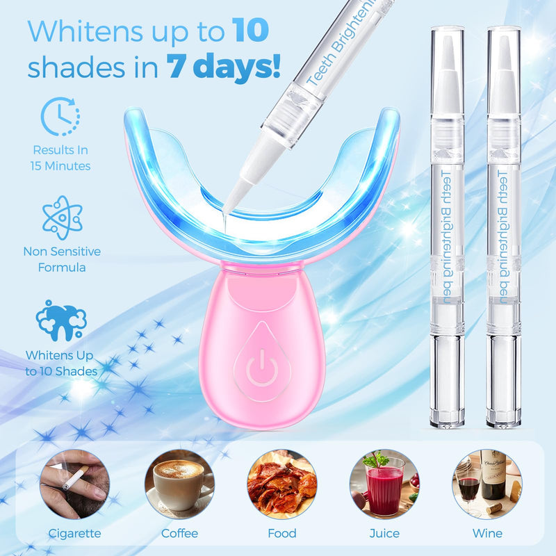 [Australia] - Teeth Whitening Kit for Sensitive Teeth - 16 LED Light - 30 Min Professional Non-Sensitive Fast Teeth Whitener with 3 Carbamide Peroxide Whitening Gel and Shade Guide - Pink 
