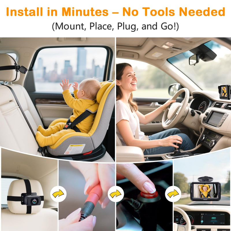 [Australia] - Rohent Baby Car Camera HD 1080P - Rear-Facing Infant Monitor with Night Vision Car Camera for Baby 150¬∞ Wide-Angle Lens Anti-Glare Screen Easy Install 360¬∞ Adjustable Display Black-Standard 
