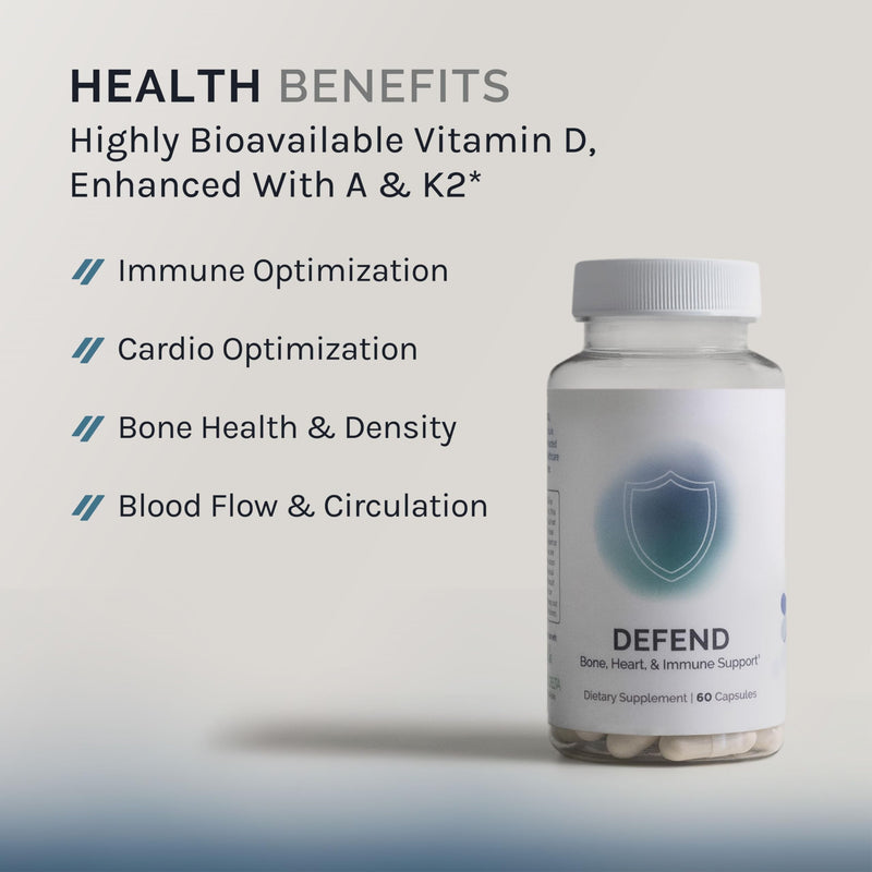 [Australia] - InfiniWell Defend Bone & Immune Support Supplement - Vitamin A, D3 & K2 Supplement - Bioavailable Ingredients in Active Nutrient Forms - Aid Bone Strength, Heart Health & More (60 Capsules) Regular 
