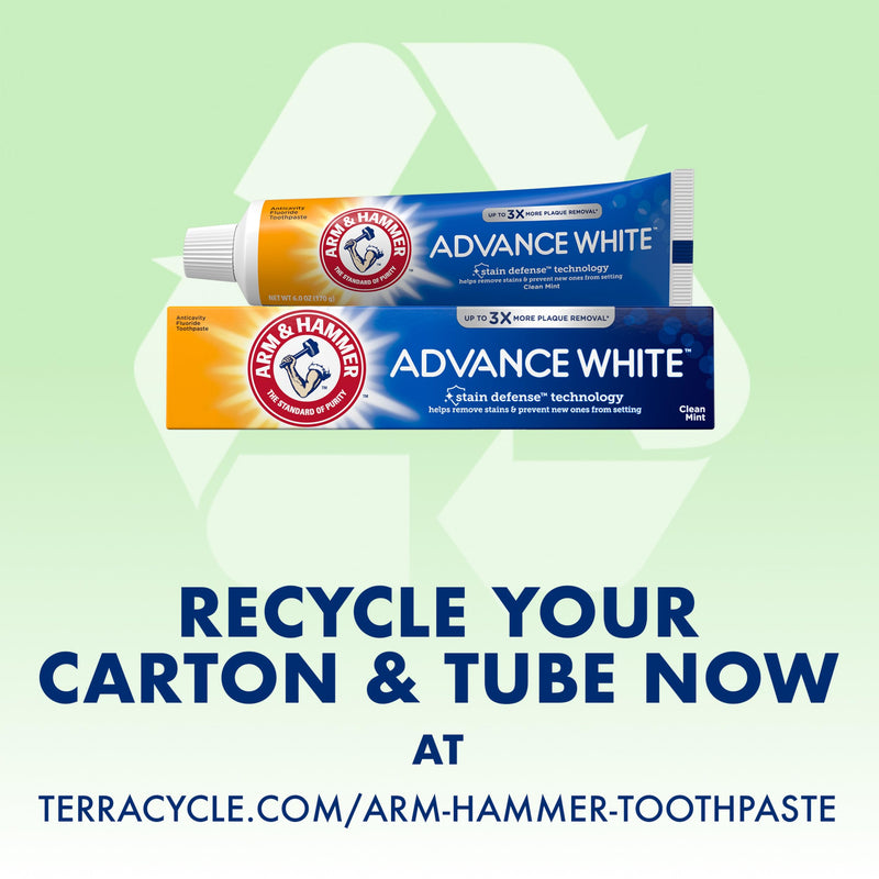 [Australia] - ARM & HAMMER Advance White Toothpaste, Teeth Whitening Baking Soda Toothpaste with Stain Defense Technology and Fluoride, Clean Mint Flavor, 6.0 Oz (4 Pack) 6 Ounce (Pack of 4) Tooth Cleaning Agent 