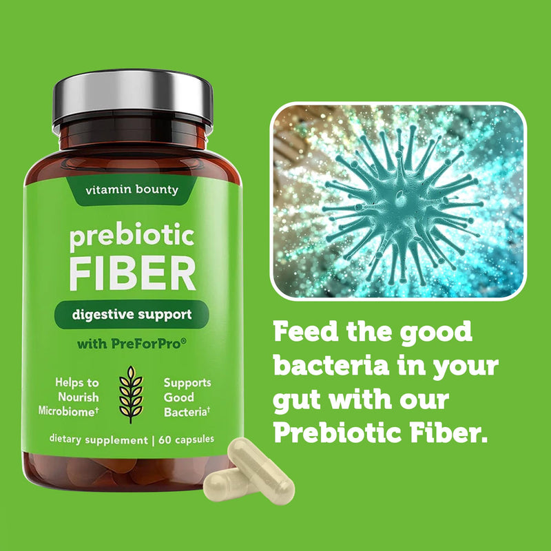 Vitamin Bounty Pro-50 Probiotics & Prebiotic Fiber Bundle: 13 Strains, 50 Billion CFUs, Digestive & Gut Health Support, Delayed Release Capsules - 90 Capsules Total for Men & Women