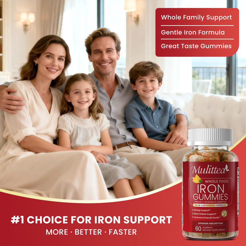 Iron Gummies for Women, 4-Source Iron Supplement with Vitamin C, Folate | 14-IN-1 Gentle Vegan Gummy With B12, B6 & Copper, Blood-Building & Energy Support Pineapple Flavor, 120 Count