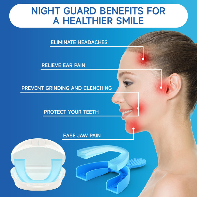 [Australia] - Upgraded Mouth Guards for Grinding Teeth at Night, 4 Pack,Standard Size, Professional Night Guard with Fitting Tray, Comfortable Mouth Guard for Clenching Teeth at Night Blue 