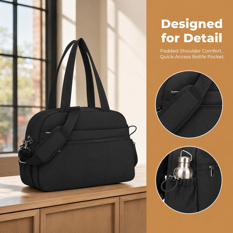Perphy Travel Duffel Cross-body Bag for Women Multi-Pocket Yoga Gym Tote with Adjustable & Removable Strap Black 15.7 * 6.3 * 11.0 inches 15.7*6.3*11.0 inches