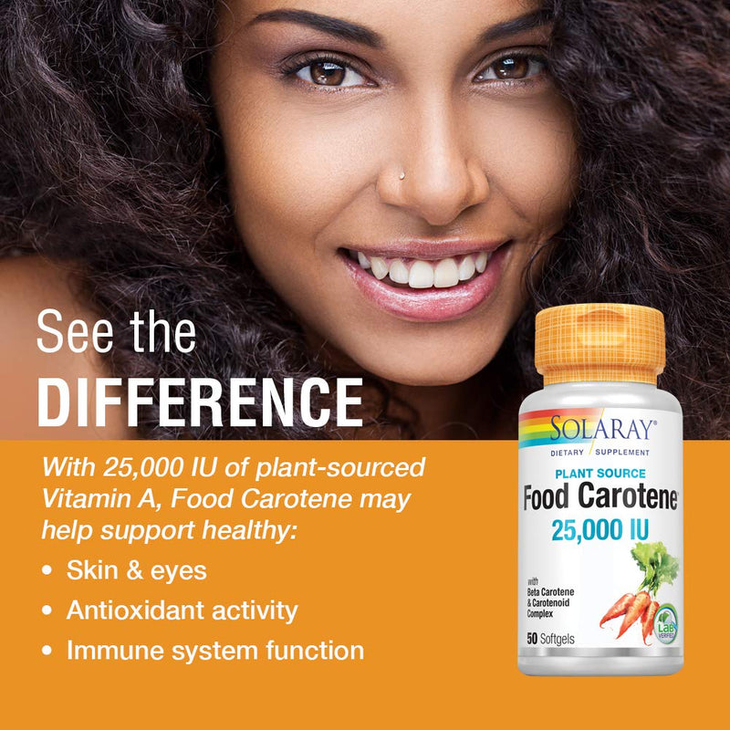 [Australia] - SOLARAY Food Carotene, Vitamin A as Beta Carotene 25000IU | Carotenoids for Healthy Skin & Eyes, Antioxidant Activity & Immune System Support | 50ct 50 Count (Pack of 1) 