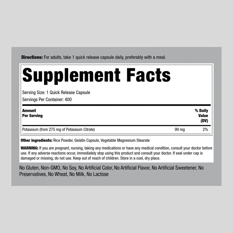 [Australia] - Potassium Citrate Supplement | 275 mg | 400 Capsules | Non-GMO, Gluten Free | by Piping Rock 