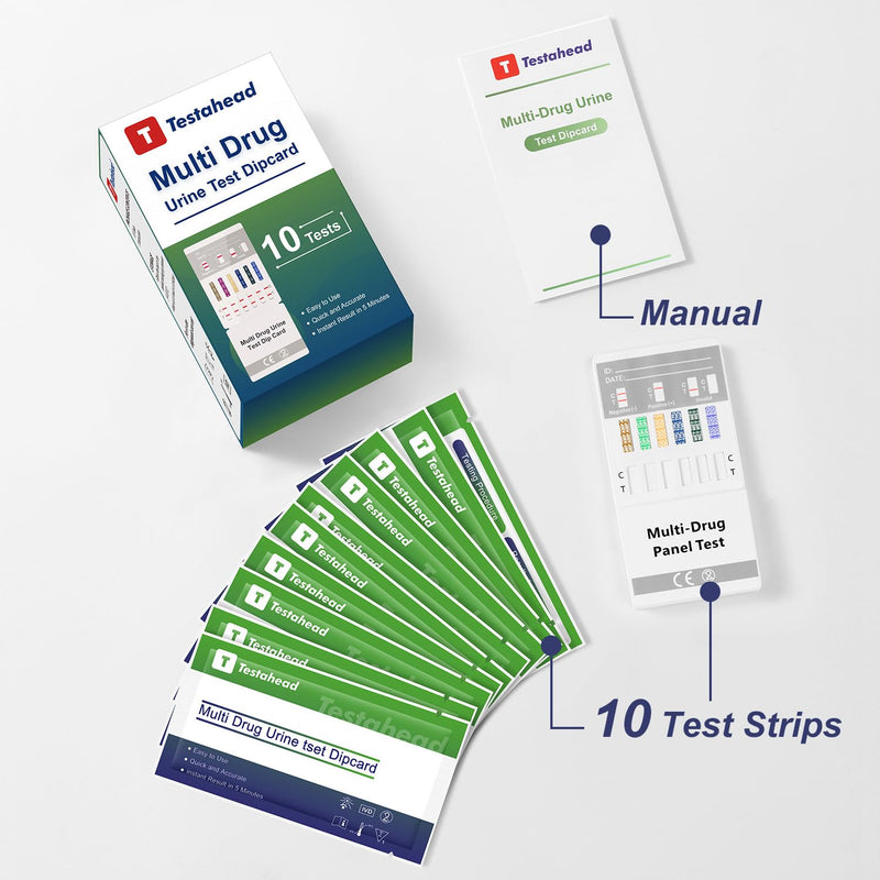 [Australia] - Drug Test Kit 10 Pack, Home Drug Tests, 6 Panel Drug Test Urine, Tests for Marijuana (THC),COC,OPI 2000,AMP,BZO,MET 
