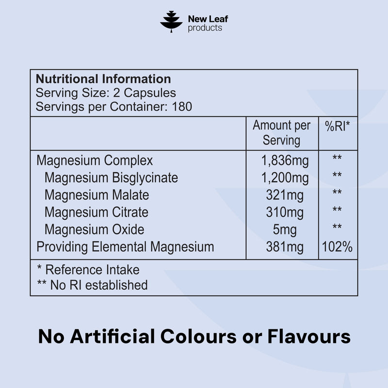 Magnesium Glycinate 4-in-1 Complex 2000mg - High Strength Magnesium Supplements - Bisglycinate,Citrate, Malate, Oxide - 360 Capsules 449mg Elemental - Vegan UK Made By New Leaf 360 count (Pack of 1)