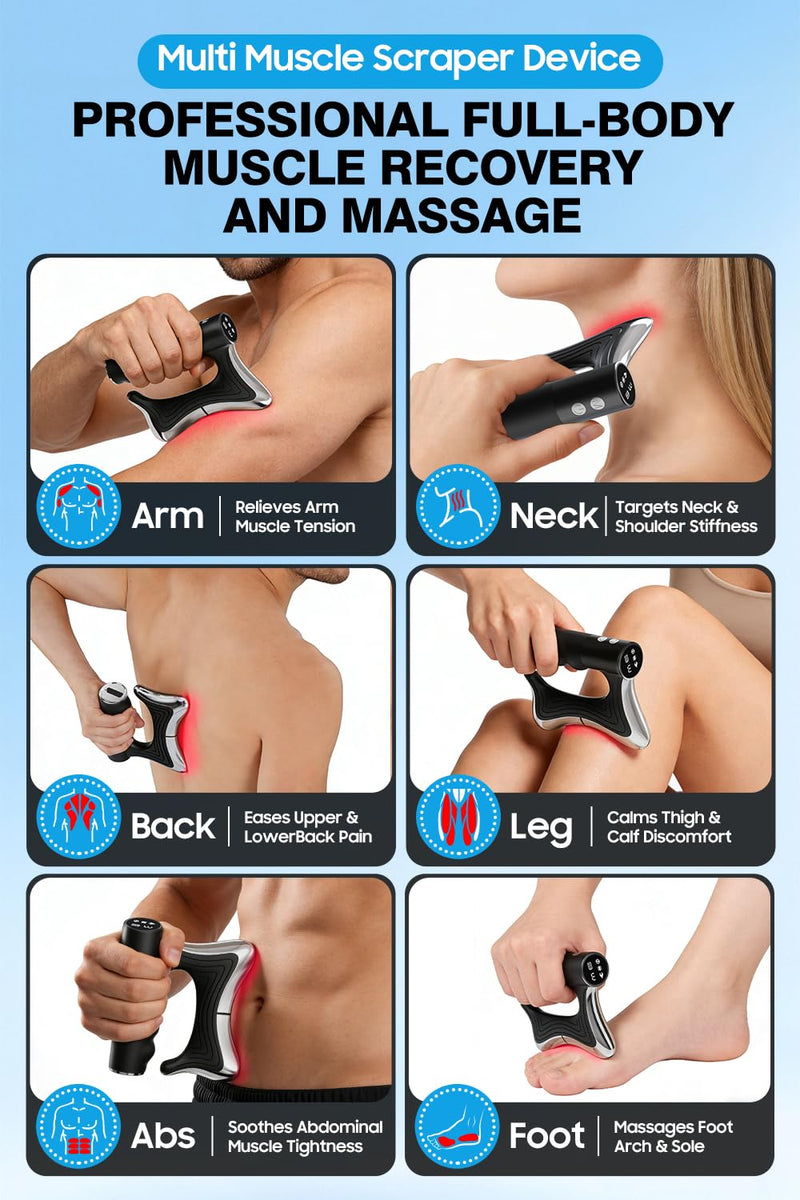 Heated Muscle Scraper Tool with Pulse & Vibration for Pain Relief, Black | 3 Intensity Modes with LED Display, Full Body Gua Sha Massager, Rechargeable Fascia Release for Deep Tissue, Workouts & Home