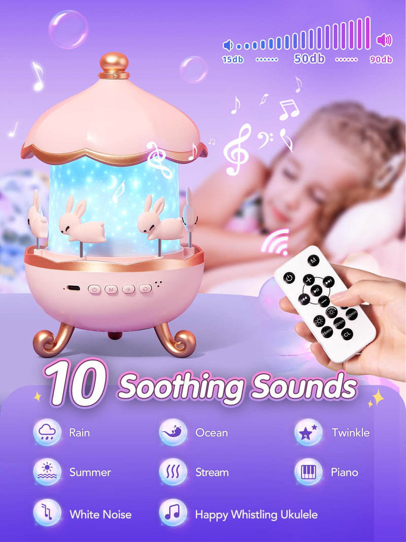 [Australia] - One Fire Night Light for Kids Room Decor 15 Films+10 Soothing Sound Machine Baby Night Light Projector, Remote Kids Night Lights for Bedroom, Rechargeable White Noise Kawaii Baby Girl Gifts for Girls Pink 