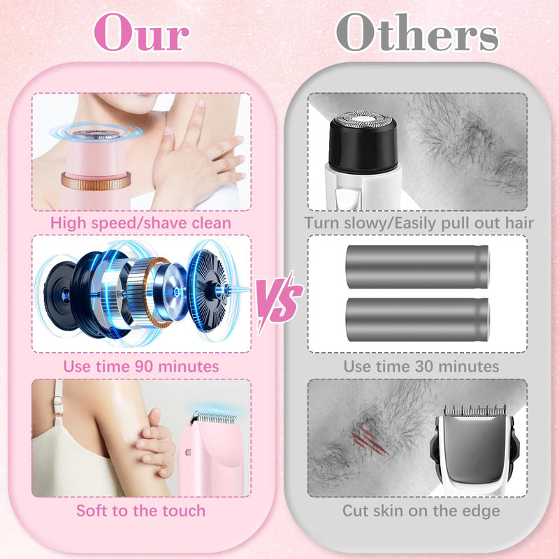 [Australia] - 2 in 1 Women Electric Shaver Dual Head Bikini Trimmer for Women, IPX7 Waterproof Wet & Dry Use Painless Electric Razors for Silk Skin, Bikini Underarm Leg Arm Body Face, Pink 