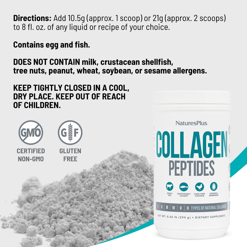 NaturesPlus Collagen Peptides - 0.65 lbs Powder - Hair, Skin, Nail & Joint Health, Immune System Support - Non-GMO, Gluten Free - 28 Servings Unflavored 28 Servings (Pack of 1)