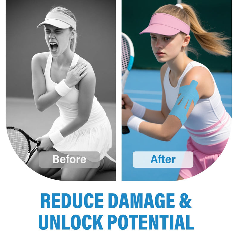 12Pcs Kinesiology Tape-for Shoulder, Shoulder Pain Relief Athletic Tapes, Shoulder Support & Stability Precut Strips, Waterproof & Elastic, Breathable Hypoallergenic Latex-Free Blue/Kneekinesiologytape