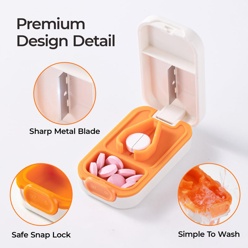 Portable Pill Cutter for Small & Large Pills - Precise Pill Splitter for Tiny Tablets, Vitamins & Capsules - Compact Design for Purse, Pocket & Travel - Sharp Blade & Easy Clean (Grey) 03-grey