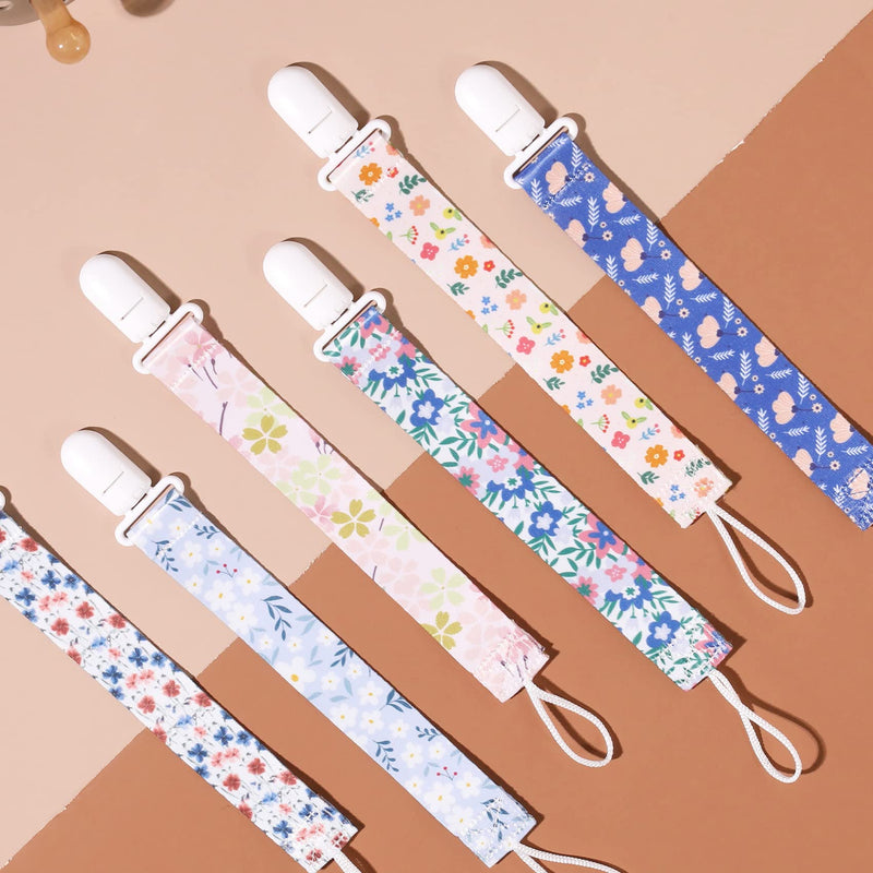 [Australia] - Floral Pacifier Clips, 6 Pack Pacifier Holder Clips for Boys and Girls Fits for Most Pacifiers Brands, Teether Toys and Gift (Flower) Flower & Leaf 