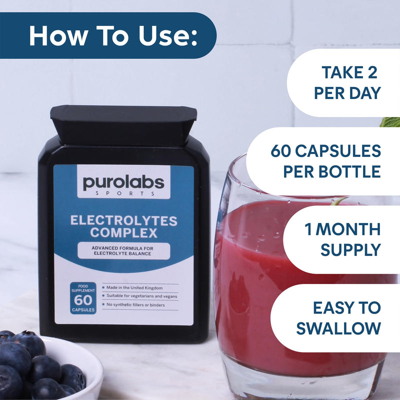 Purolabs Electrolytes Complex – Hydration Tablets with Electrolytes Alternative in High-Strength Capsules – Magnesium, Potassium, Calcium & Sodium – 60 Vegan Capsules