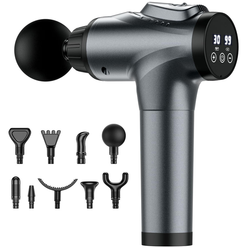 [Australia] - Massage Gun, Muscle Massage Gun for Athletes Handheld Electric Deep Tissue Back Massager, Percussion Massage Device for Pain Relief with 30 Speed Levels 9 Heads Grey 