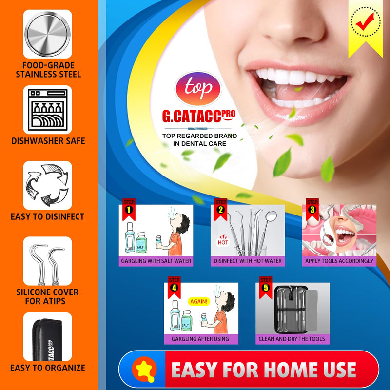 [Australia] - Dental Tools, Dental Pick, Dental Hygiene Kit, Oral Care Teeth Cleaning Tools Set, Stainless Steel Tooth Scraper Plaque Tartar Cleaner, Plaque Remover for Teeth - with Case 