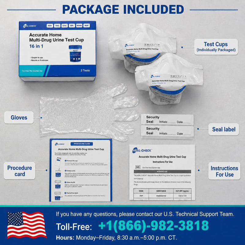 [6 Pack] HEAL-CHECK 16 Panel Drug Test Kit with Fentanyl for Home,Workplace | Multi Drug Test Cup, Screens THC FEN AMP BUP BAR BZO COC MET MDMA OPI MTD OXY PCP PPX TCA TML, Covers More Drug Classes Test 6 PACK