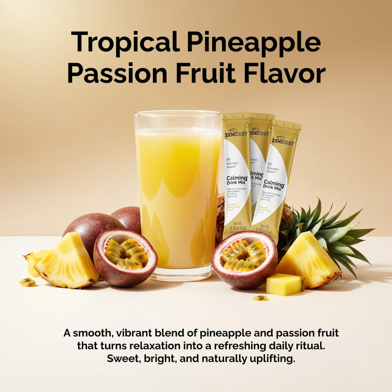 Calming Drink Mix Powder - Natural Cortisol Balance Calm | Sleep Stress Support with Magnesium Glycinate Ashwagandha L-Theanine Vitamin D3 - Pineapple Passion Fruit Flavor 20 Packets 3.53 Ounce (Pack of 1)