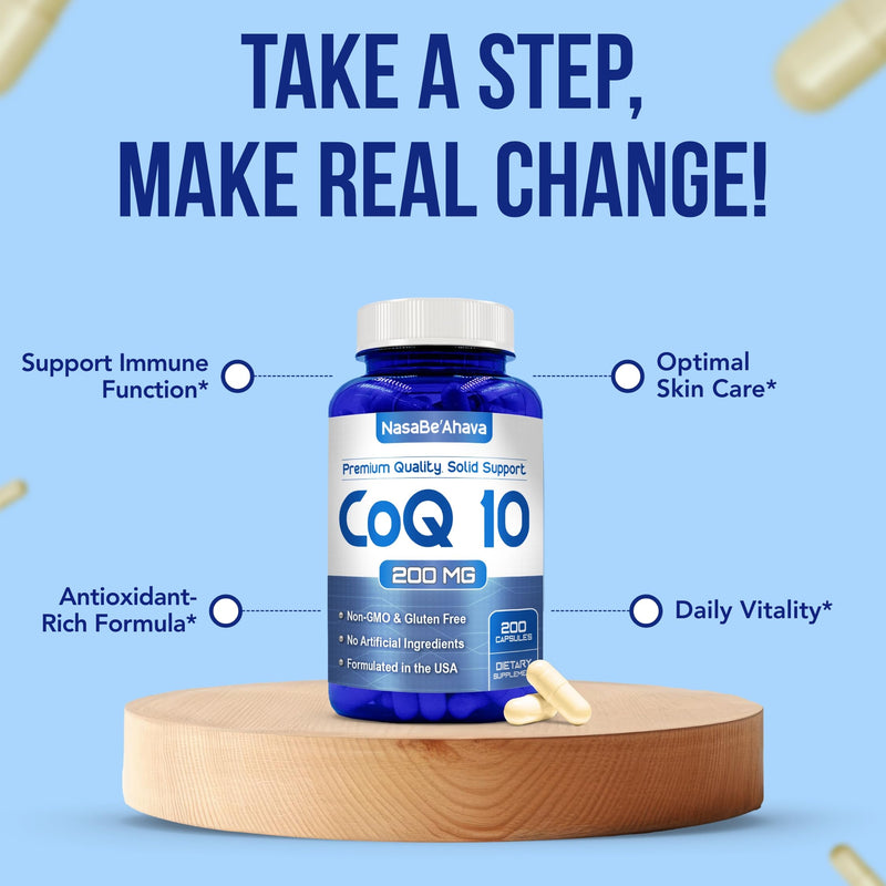 CoQ10 200mg Capsules | Vegan Friendly Coenzyme Q10 200mg from Easy Absorption Ubiquinone Supplement for Skin Heart and Energy Support | Made in The USA in cGMP Facilities (200 Servings) 200 Count (Pack of 1)