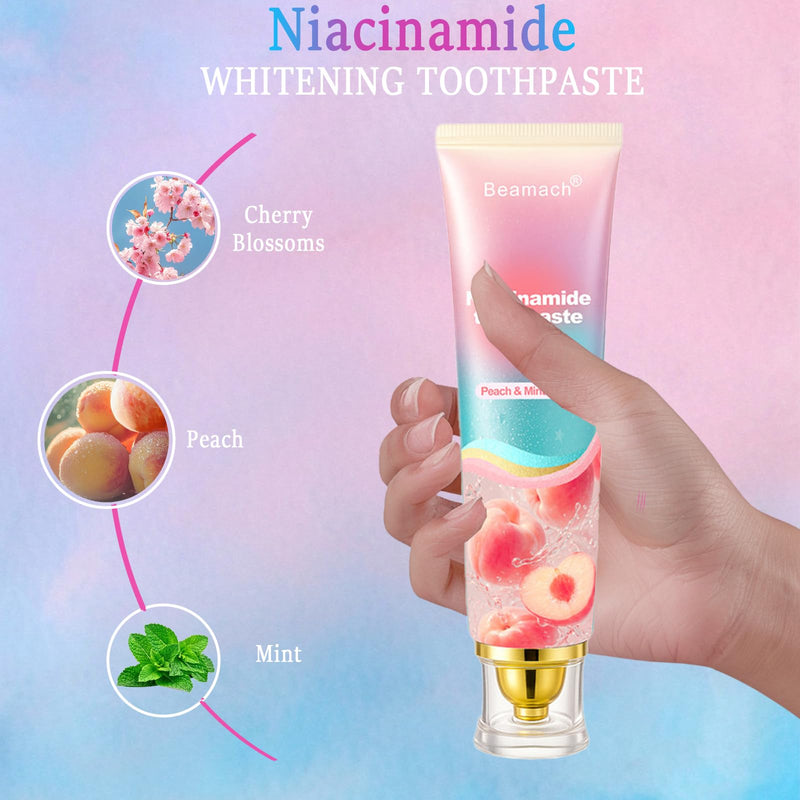 [Australia] - Niacinamide Whitening Toothpaste, Triple White Probiotic Whitening Toothpaste, Fluoride-Free| Sensitivity Relief | Fresh Breath & Stain Removal Formula | Sakura Peach Fragrance (2) 2 