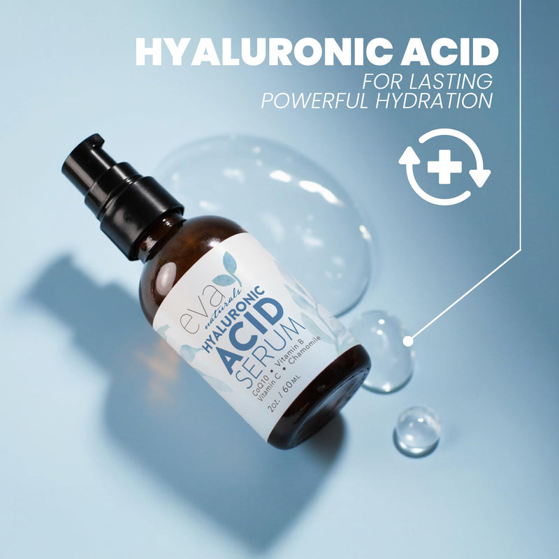 Eva Naturals Hyaluronic Acid Serum for Face, Vitamin B5 & Hydrating, 60 ml | Lightweight, daily moisturizer Regular 2 Fl Oz (Pack of 1)