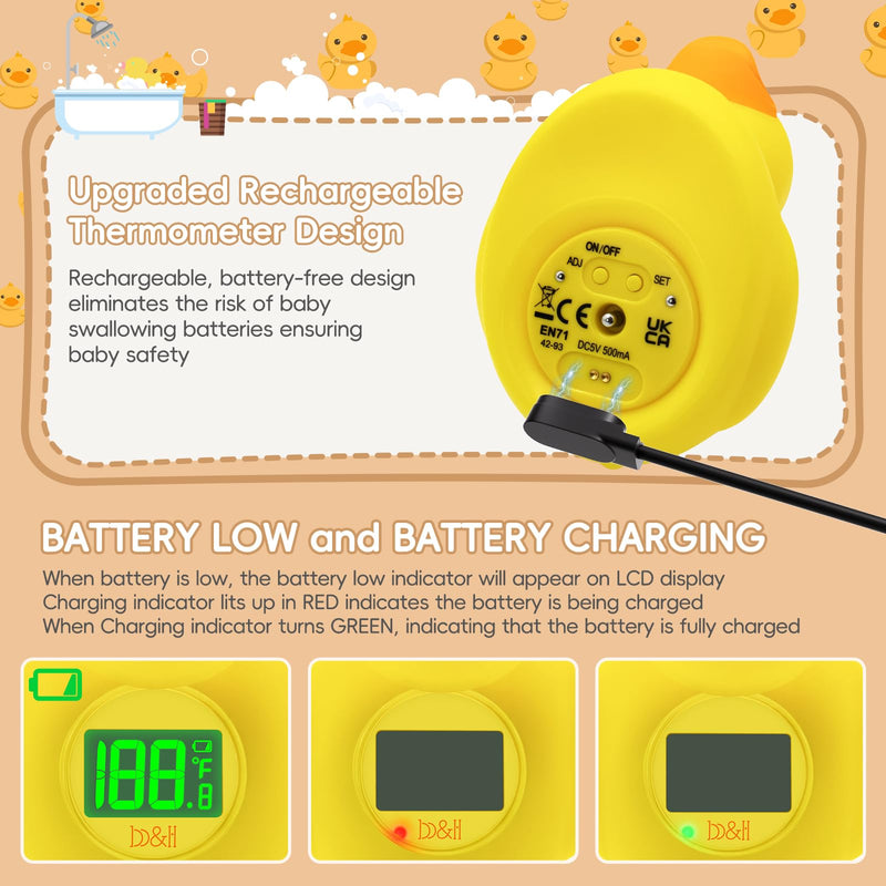 [Australia] - b&h Rechargeable Baby Bath Thermometer, Digital Floating Shower Thermometer for Infant Bathtub and Room, Upgraded Turn Off Function, Fast Temperature Reading, Safety Newborn Bath Time Toy (Baby Duck) baby duck 