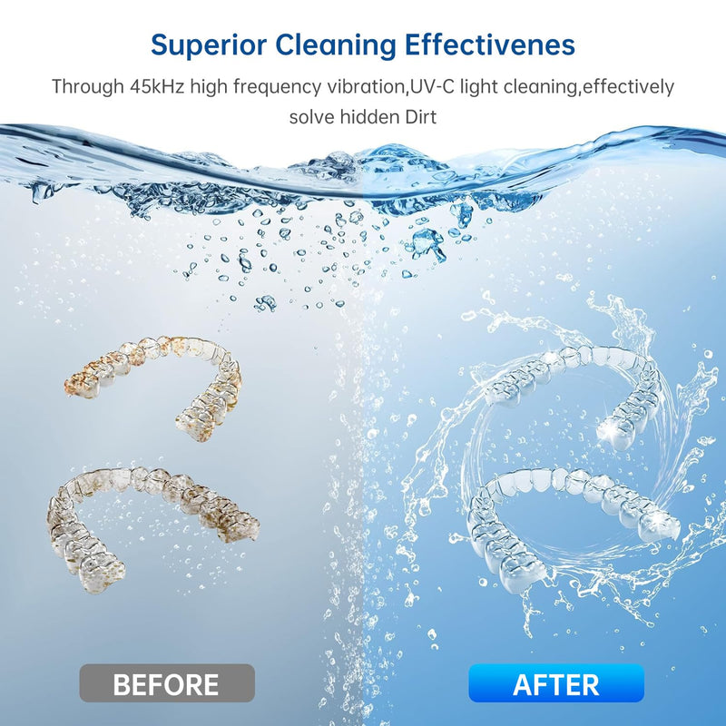[Australia] - Wireless Ultrasonic Cleaner,Westdeer 45kHz,UV Cleaning,for Dentures,Watch Bands,Toothbrush Heads,Pacifiers,Jewelry Rings,4 Modes,210ml Capacity,Travel (white) White 
