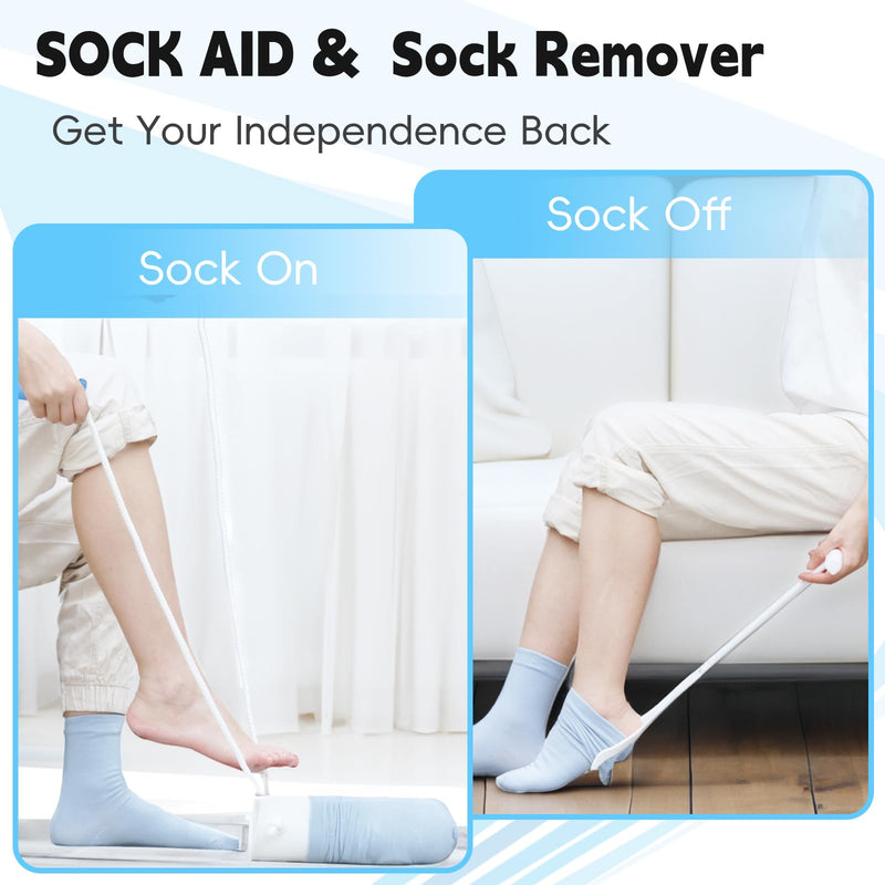 [Australia] - Sock Aid Kit, Sock Puller Aid Easy On and Off, Sock Assistant Device No Bending, Sock Aids for Putting On Socks and Sock Remover, Sock Helper for Seniors, Pregnant, and Limited Mobility 2 Piece White 