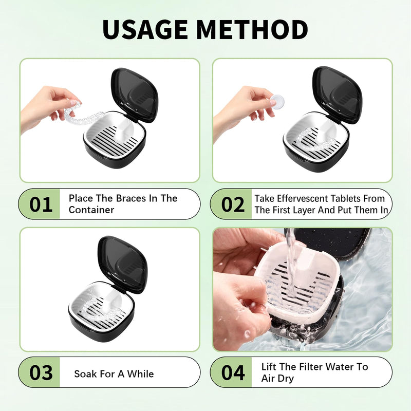 [Australia] - GUTERTOP Pack of 2 dentures box, denture box, denture box with sieve, portable braces box for storing dentures, dentures, pacifiers, braces (black, white). 