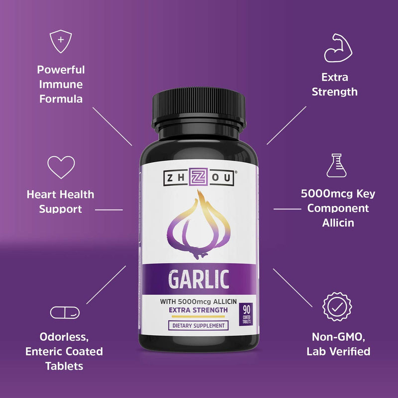 [Australia] - Zhou Nutrition Garlic Supplement With Allicin, Extra Strength 5000mcg Allicin Per Serving, Support Immune System, Blood Pressure And Cholesterol Health, 90 Servings 