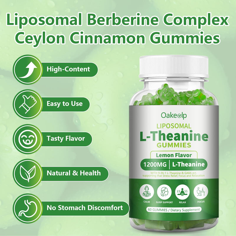 [Australia] - Liposomal L-Theanine 1200mg Gummies,Complex Magnesium GABA,5-HTP,Ashwagandha etc for Calm, Zzz & Relaxation Support for Adults,Children & Elderly,Liposomal Enhance 98% Absorption 60 Count (Pack of 2) 