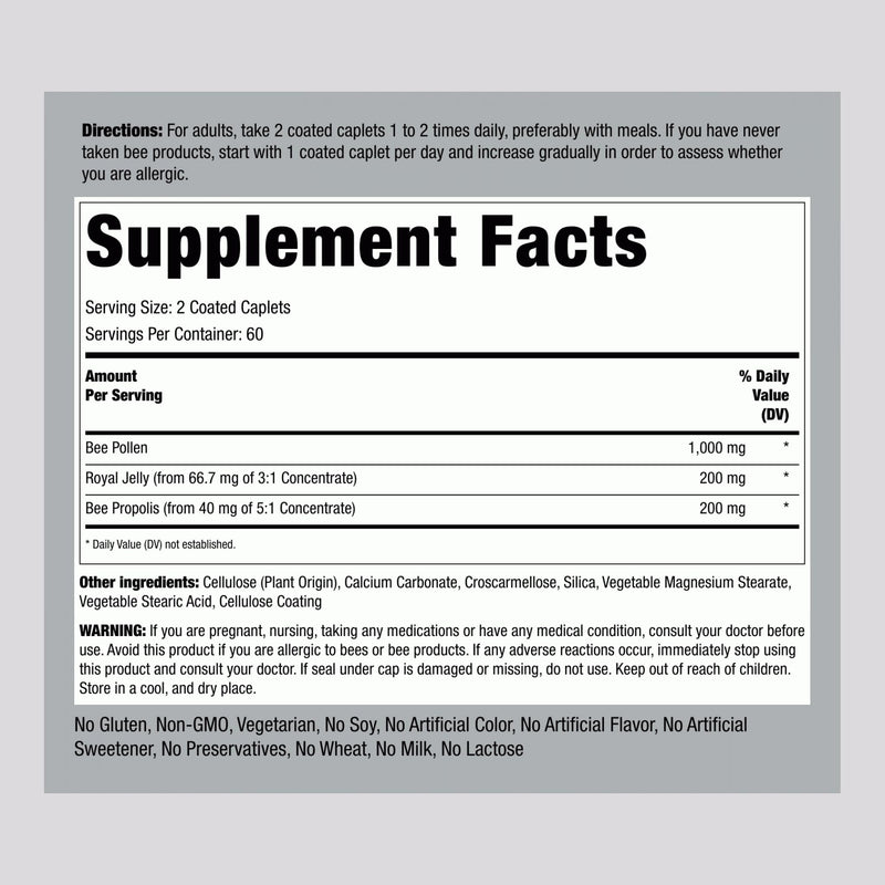 [Australia] - Piping Rock Bee Pollen with Royal Jelly and Propolis | 120 Caplets | Complex Supplement for Women and Men | Non-GMO, Gluten Free 120 Count (Pack of 1) 