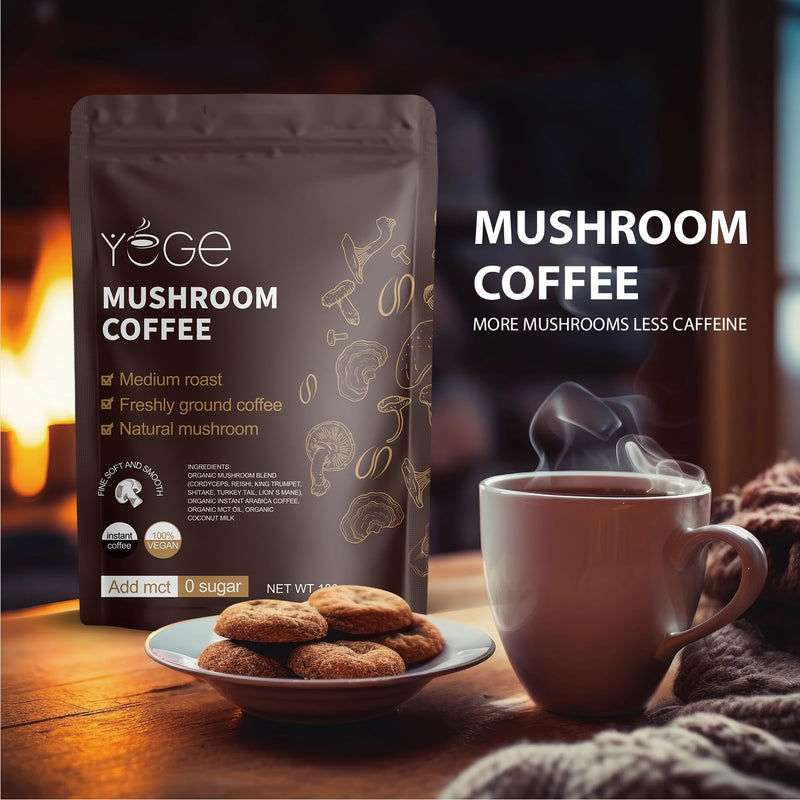 [Australia] - Mushroom Coffee, Instant Organic Mushroom Coffee with Cordyceps, Reish, King Trumpet, Shitake, Turkey Tail, Lions Mane for Energy, Focus, Positive Mood & Immune Support (30 Servings) 1 