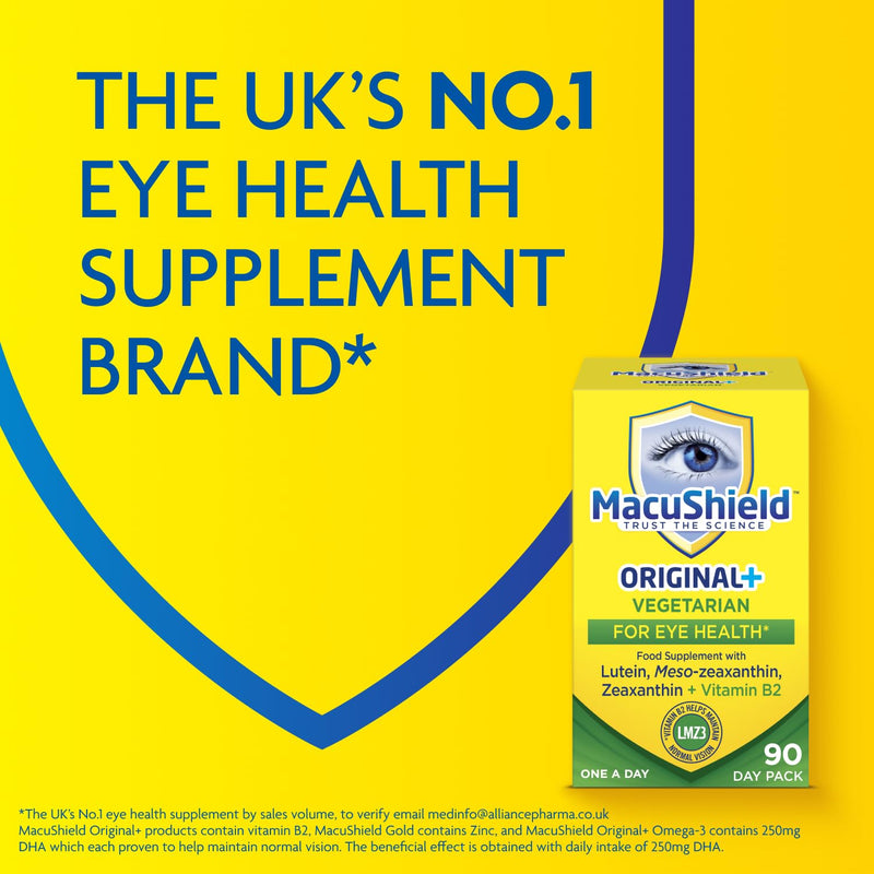MacuShield Original+ Vegetarian – 90 Day Pack, Eye Health Supplement* with Lutein, Zeaxanthin and Meso-zeaxanthin + Vitamin B2 which Helps Maintain Normal Vision