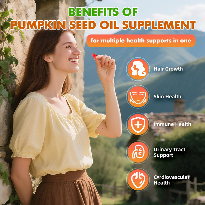 [Australia] - Pumpkin Seed Oil Gummies with Saw Palmetto, Organic Pumpkin Seed Oil Supplement for Hair Growth & Skin Health, High Pure Extract for Women Men, Raspberry Flavor, 60 Count 