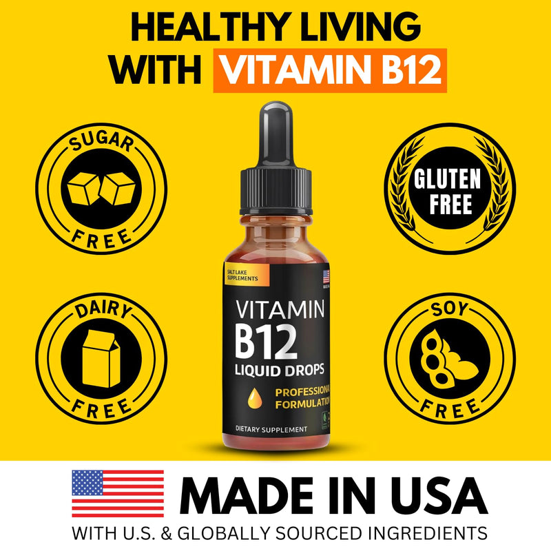 Vitamin B12 Liquid Drops - 60 x 5000 mcg Vegan B12 Sublingual | Extra Strength Raspberry Flavored Methylcobalamin B-12 Supplement Designed to Maximize Absorption & Energy, Gluten Free