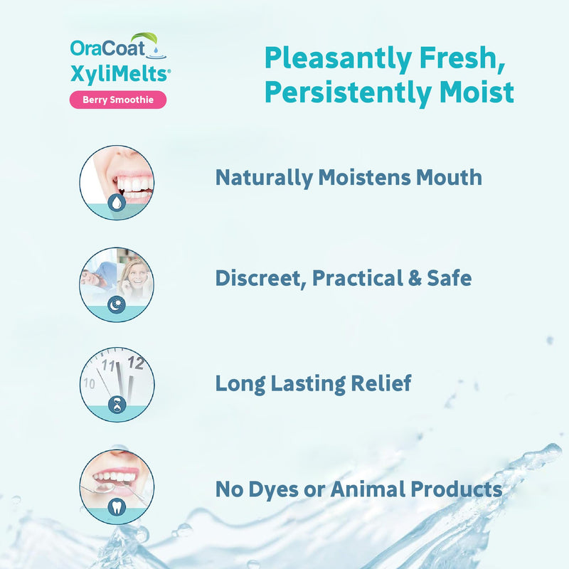 [Australia] - Oracoat XyliMelts Dry Mouth Relief Moisturizing Stick-On Melts Berry Smoothie with Xylitol, for Dry Mouth, Stimulates Saliva, Non-Acidic, Day and Night Use, Time Release for up to 8 Hours, 230 Count 