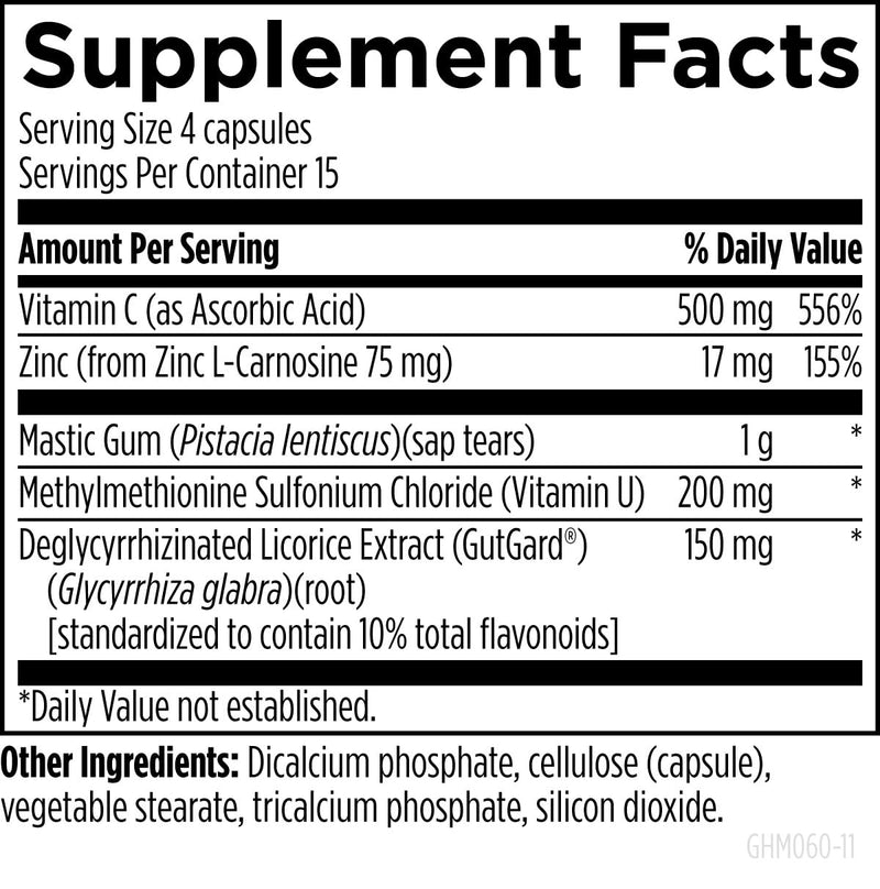 Designs for Health GastroMend HP - Mastic Gum, Zinc, L-Carnosine, Deglycyrrhizinated Licorice Gut Health Supplements - May Support Gastric Health, Occasional Bloating or Upset Stomach (60 Capsules) 60 Count (Pack of 1)