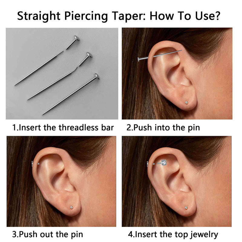 [Australia] - G23 Titanium Threadless Piercing Taper 16G/18G/20G Flat Back Earring Applicator Tool Insertion Pin for Push In Nose Lip Ear Tragus Helix Body Piercing Jewelry Stretcher Assistant Tool 2Pcs, 20G, Curved&Straight 