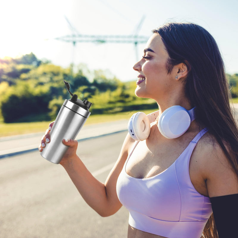 [Australia] - POFIBO stainless steel protein shaker, 750ML shaker for protein shake, sports fitness protein shaker with steel ball, BPA-free and leak-proof protein shaker, ideal for protein powder and protein shakes 